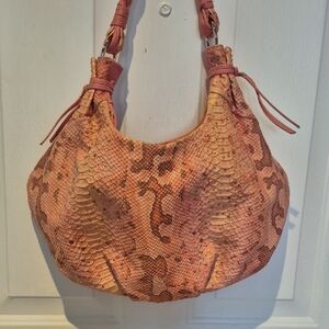 Marco Buggiani Elegant Pink Leather Snake Print Hobo Bag